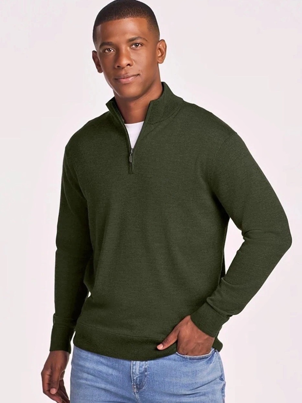 Woolx Collins Merino Wool Quarter-Zip in Green Size Small | Enzo 1/4 Zip| Duffel
